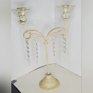 Elegant Gothic Metal Cream Candelabra with Crystal Accents - 15" Tall